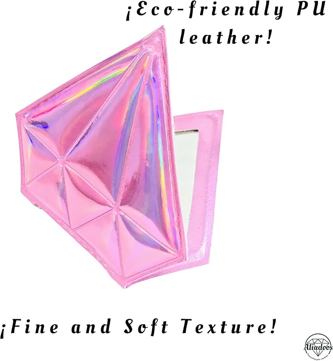 Makeup Mirror| Small Cute for Purse|2X/1X Magnifying| Your Womens Fashion| Travel Portable Slim Compact Mirror| Leather Gorgeous Elegant Iridescent Diamond Shape Women| Graduation Stylish
