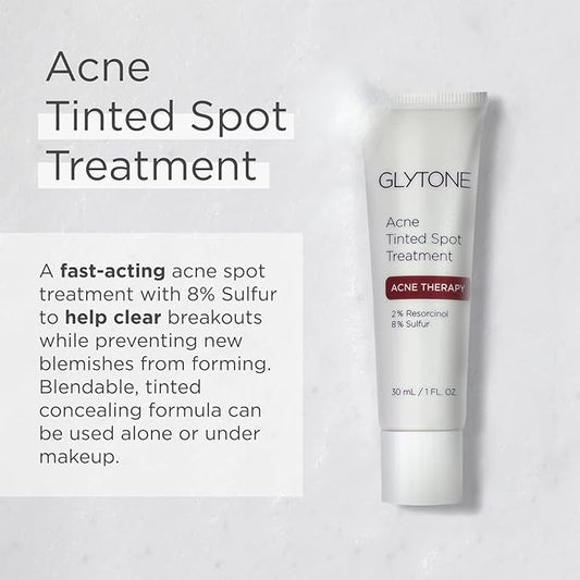 Glytone Acne Tinted Spot Treatment | Acne Cream with 8% Sulfur & 2% Resorcinol | Fast Acting Blemish Spot Treatment for face | Clears Breakout & Unclog Pores | Blemish Concealer | 1 fl oz