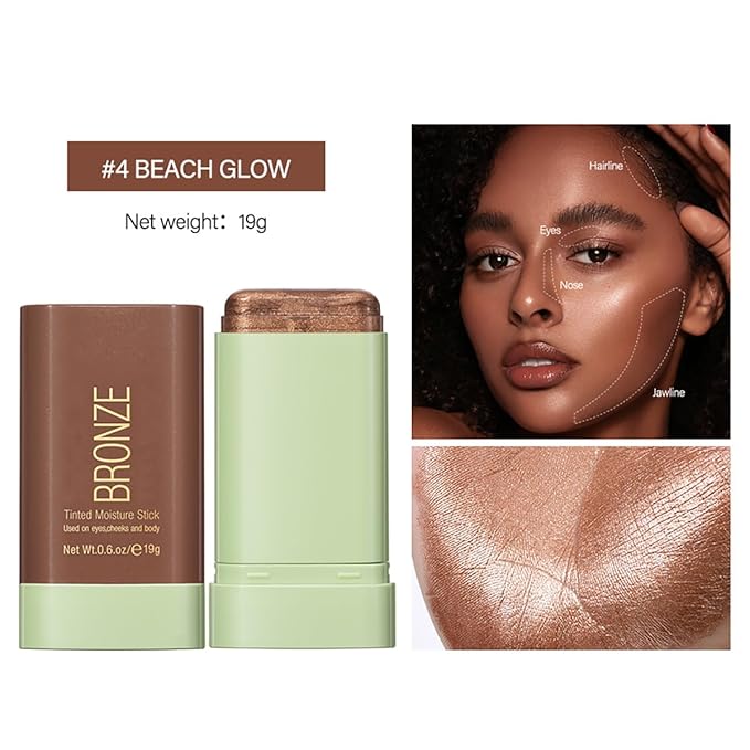 Multi-Use Makeup Blush Stick, Tinted Solid Moisturizer On-the-Go Blush, Multi-use Cream Blush Stick for Cheek & Eyes & Lips, Waterproof Natural Nude Makeup for All Skin (4# Beach Glow)