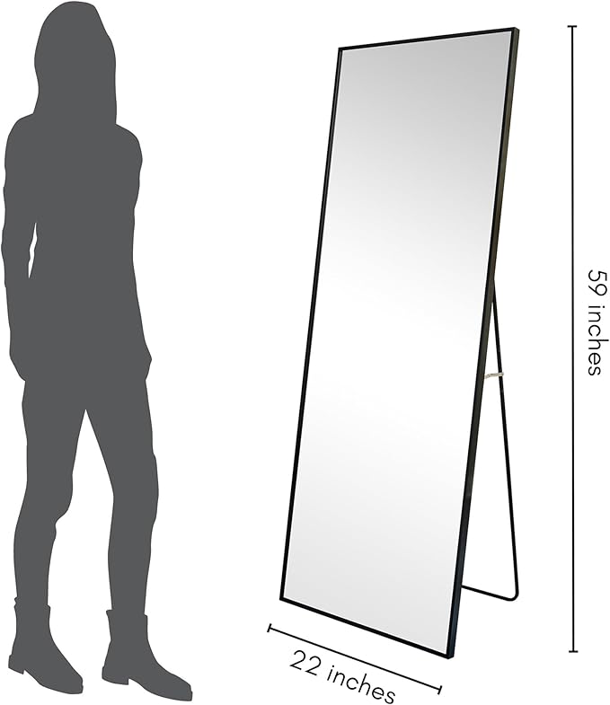 Americanflat 21x58 Full Length Mirror with Stand - Standing Mirrors with Durable Frame - Modern Mirror for Bathroom, Bedroom, Living Room - Mirrors for Wall Display and Home Decor - Black