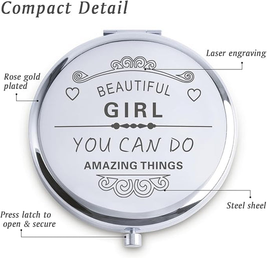 Personalized Gifts for Women Girls, Inspirational Compact Mirrors, 2025 Graduation Gifts for Her, Unique Mothers Day Birthday Gifts for Mom Sister Wife Daughter Niece, Friendship Gifts for Friends