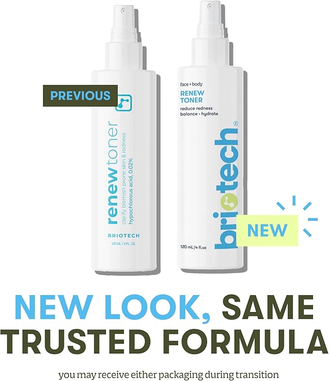 BRIOTECH Renew Toner, Hypochlorous Acid Spray, Minimize Appearance of Blemishes, Soothing Facial Mist for Sensitive Skin, Calm Redness & Bumps, Vegan, 2 fl oz Travel Size