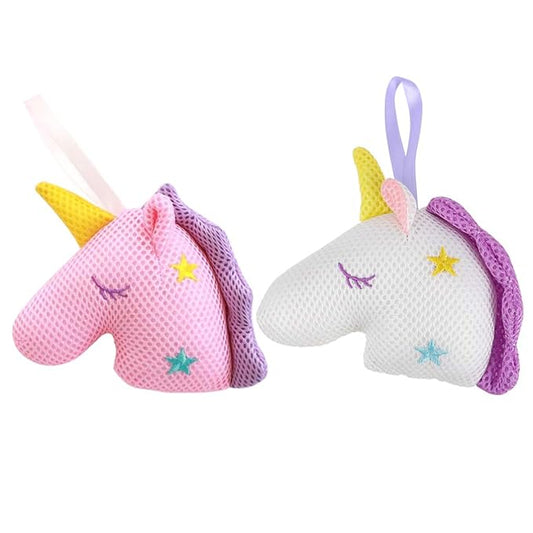 2pcs Unicorn Bath Mesh Balls Exfoliating Shower Sponge for Adults Cartoon Design White Pink Material Gentle Massage Deep Cleansing