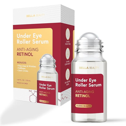 Bella Beauty Eye Roller Serum with Retinol & Vitamin B5 - Reduces Dark Circles, Puffiness & Fine Lines - Anti-Aging, Dermatologist Tested, Korean Skin Care for All Skin Types - 1.69 Fl. Oz