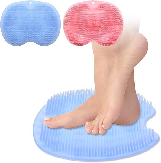 2 Pieces Shower Foot Scrubber Mat Silicone Shower Foot Massager Back Washer for Shower Back Scrubber Exfoliate Feet Scrubber with Non Slip Suction Cups Foot Cleaner for Men and Women, 2 Colors