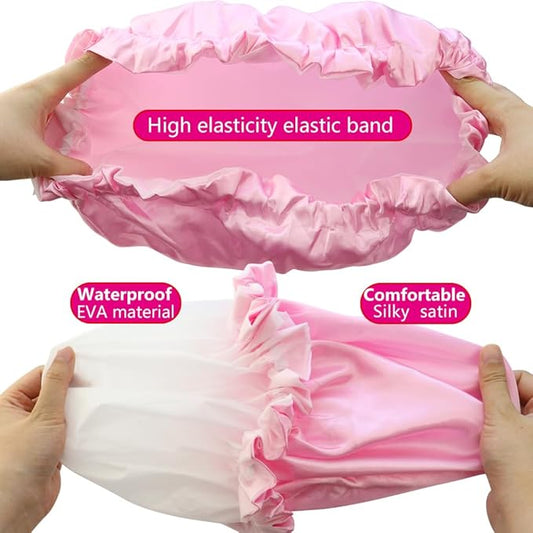 5 Pack Breathable Satin Shower Caps Double Layers Bathing Hat Reusable Shower Cap for Women EVA Elastic Caps Waterproof Bath Hair Hat