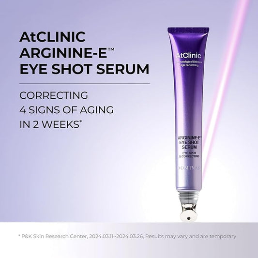 Atclinic Caffeine Eye Serum with Arginine-E & Vitamin E – Korean Eye Gel for Puffiness, Dark Circles, Fine Lines | Cooling Guasha Metal Tip (0.67 fl oz)