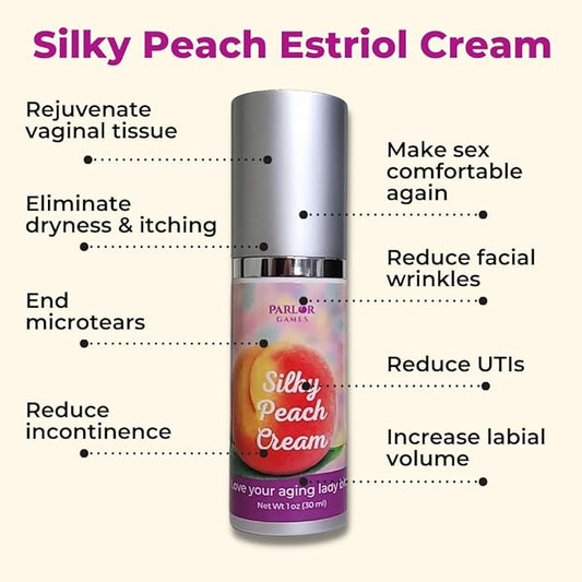 Silky Peach Cream by Parlor Games – Bioidentical Estriol Cream for Women – Menopause Relief for Vaginal Dryness & Vulva Itch – 30ml Bottle (2 Month Supply)