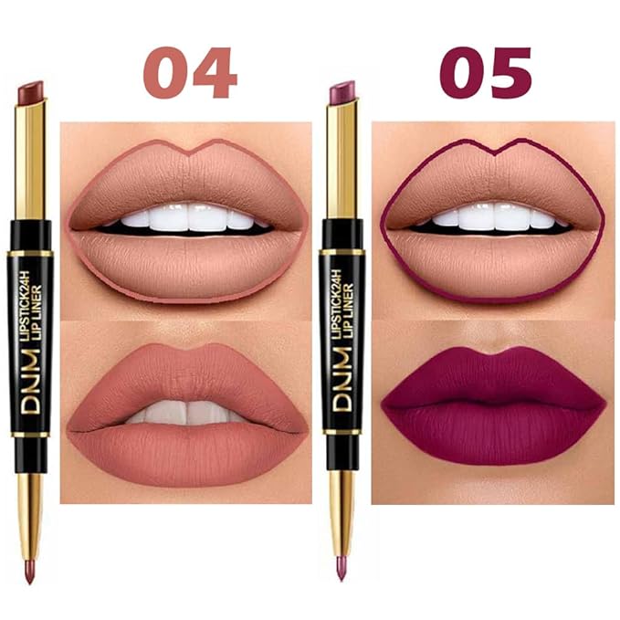BINGBRUSH 2 IN 1 Lip Liner & Lipstick Makeup Set, Dark Red Matte Metallic Lipliner Set for Black Mature Women Waterproof Long Lasting Gift Set (6Pcs Set-A01-Matte, 6Pcs)