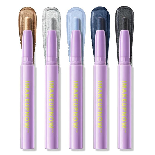 5PCS Eyeshadow Stick Set Metallic Shimmer Matte Cream Eye Shadow Eyeliner Brightener Pencil Crayon - Denim Blue