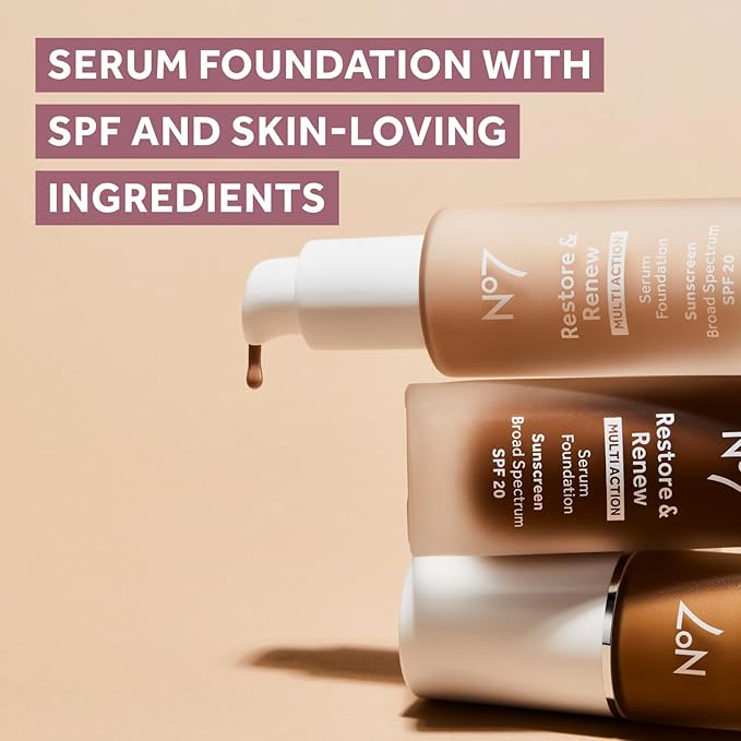 No7 Lift & Luminate Triple Action Serum Foundation - Liquid Makeup with SPF 15 for a Dewy, Glowy Base - Radiant Formula for Mature Skin - Umber (1 Fl Oz)