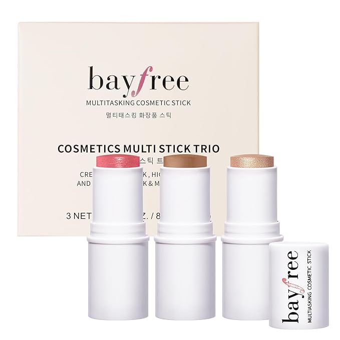 3 PCS Makeup Cream Contour Stick Set, Highlighter Stick & Bronzer Stick & Blush Stick, Long Lasting, Natural Face Contour, Dewy & Matte Finish, Multi Stick Trio for All Skin