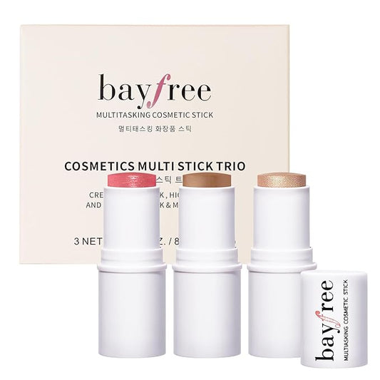 3 PCS Makeup Cream Contour Stick Set, Highlighter Stick & Bronzer Stick & Blush Stick, Long Lasting, Natural Face Contour, Dewy & Matte Finish, Multi Stick Trio for All Skin