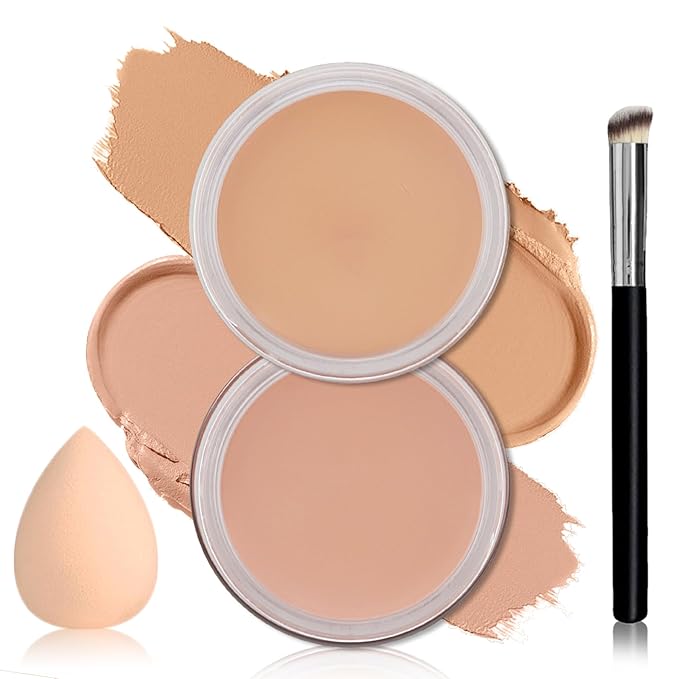 2PCS Under Eye Concealer for Dark Circles Color Correcting Corrector Full Coverage,Pro Tattoo Cover up Makeup Concealer Makeup (03 Netural+04 Light)