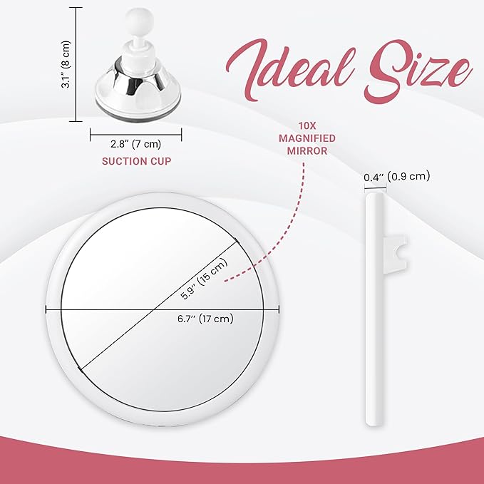 MIRRORVANA 10X Round Magnifying Mirror for Applying Makeup - Suction Cup Cosmetic Make Up Mirror, Ideal for Vanity, Bathroom, and Travel Use - 6.7" Diameter
