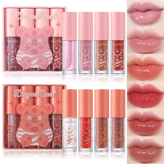 8 Colors Tinted Lip Gloss Set Hydrating Lip Glow Oil Plumping Lip Moisturizing Transparent Lip Care Oil Shiny Jelly Lip Gloss for Women and Girls (A)