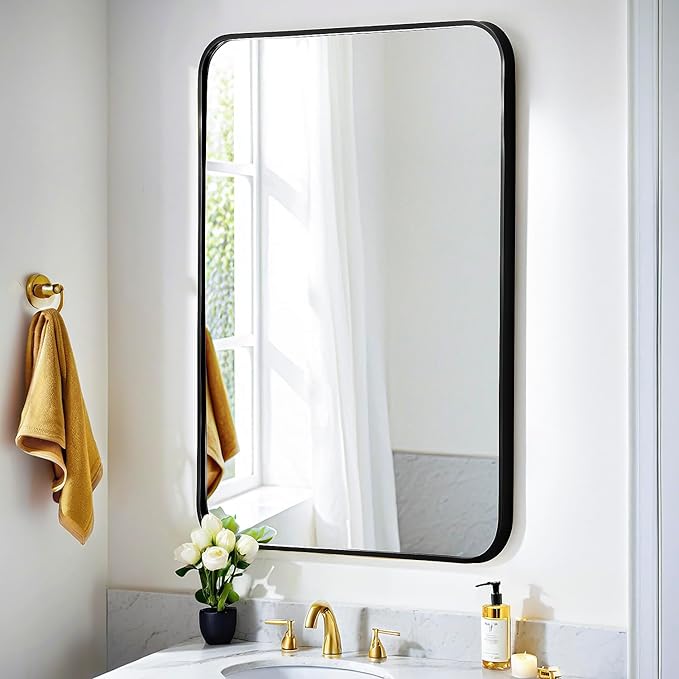24x36 Mirror Rectangle Full Length Wall Mounted Hanging or Against Wall Metal Frame Dressing Make-up Mirrors for Entryway Bedroom Bathroom Living Room 24 36 36x24 inch Black