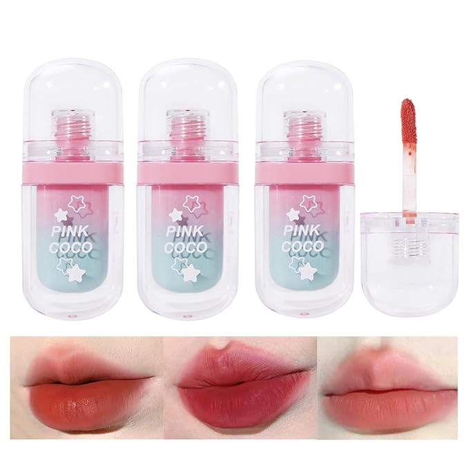 3 Colors Cute Lip Glosses Set, Matte Lip Stain Kit, Liquid Lipstick for Women,Velvet Lip Glaze,Long Lasting Lipstick Non-sticky Lip Gloss, Makeup Gift for Girls and Women (Set B)