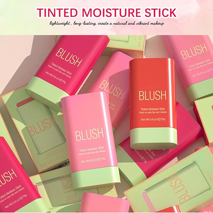 Multi-Use Makeup Blush Stick, Tinted Solid Moisturizer On-the-Go Blush, Multi-use Cream Blush Stick for Cheek & Eyes & Lips, Waterproof Natural Nude Makeup for All Skin (2# Hot Red)