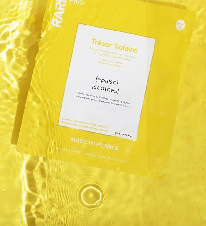 Trésor Solaire - Soothing Facial Sheet Mask - Soothing & Strengthening - With Vitamin E & Arnica - Brightening, Firming & Revitalizing - Multi-Active Serum Formula - 1 Pack