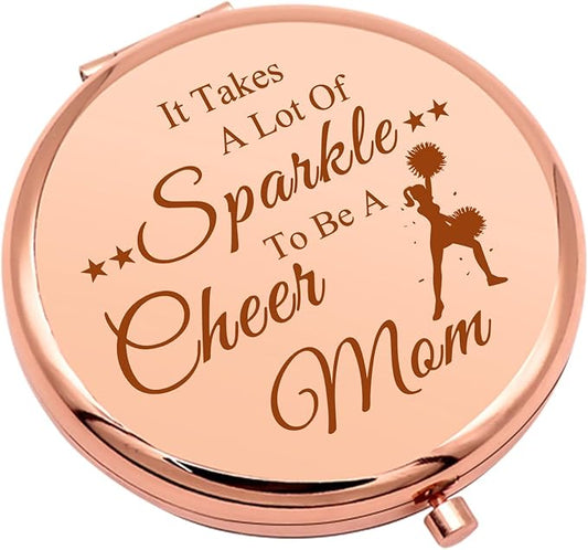 Mwphuy Cheer Mom Appreciation Gift Compact Makeup Mirror, Rose Gold, 2.6 Inches (Diameter), Magnifying, Dual Sided