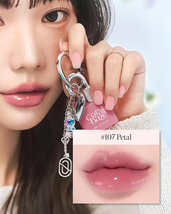 CORLAHAZE Glow Lock Jelly Tint 107 Petal 4g, Hydrating Jelly Glow Lip Stain, High-Shine, Long-Lasting Color Moisturizing Lip Enhancer with Rosehip Oil, Collectible Lock-Shaped Design, Korean Makeup