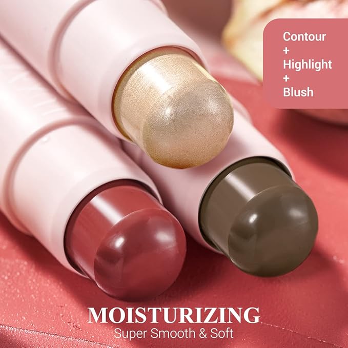 3PCS Cream Blush Highlighter Bronzer Contour Stick, Face Make up Kit Sticks for Girls and Women #HCB3 Medium