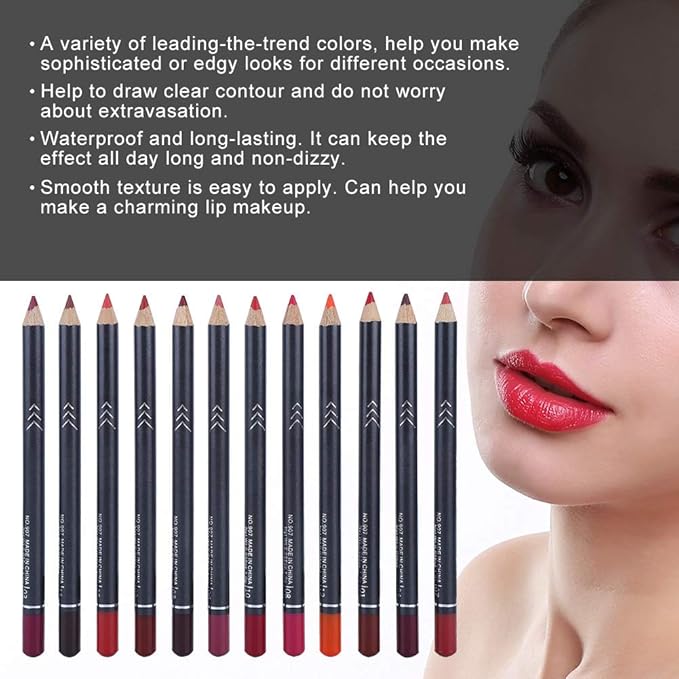 12 Colors Lip Liner Pencil, Lip Makeup Soft Pencils, Mattee Waterproof Lip Liner Pencil Lipstick Pen Long-lasting Comestic Tool Matte Lip Liner Pencil Set
