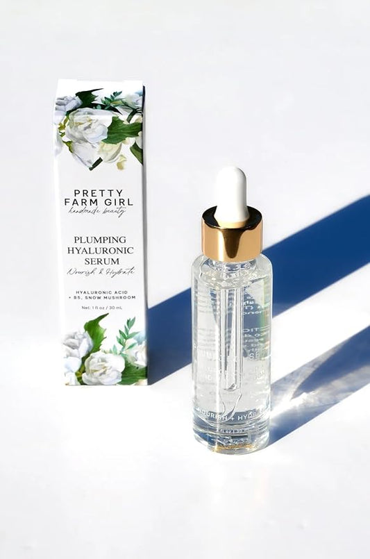 Pretty Farm Girl Hyaluronic Plumping Serum with Vitamin B5 and Snow Mushroom – Lightweight Hydrating Face Serum for Daily Skincare Routine – All Skin Types - 1 oz