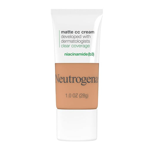 Neutrogena Clear Coverage Flawless Matte CC Cream, Full-Coverage Color Correcting Cream Face Makeup with Niacinamide (b3), Hypoallergenic, Oil Free & Fragrance Free, Wheat, 1 oz