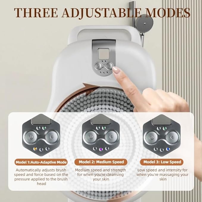 Wall Mounted Back Scrubber for Shower, Electric Exfoliating Brush with 7in Brush Head, 360° Automatic Rota-Tion, High/Low Gear, Body Scrubber for Shower, Deep Cleansing & Back Massage