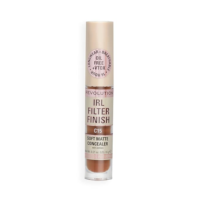 Revolution, IRL Filter Finish Concealer, Full Coverage, Oil-Free, Long-Lasting & Lightweight Formula, Infused with Hyaluronic Acid, Vegan & Cruelty-Free, C15, 0.21 oz