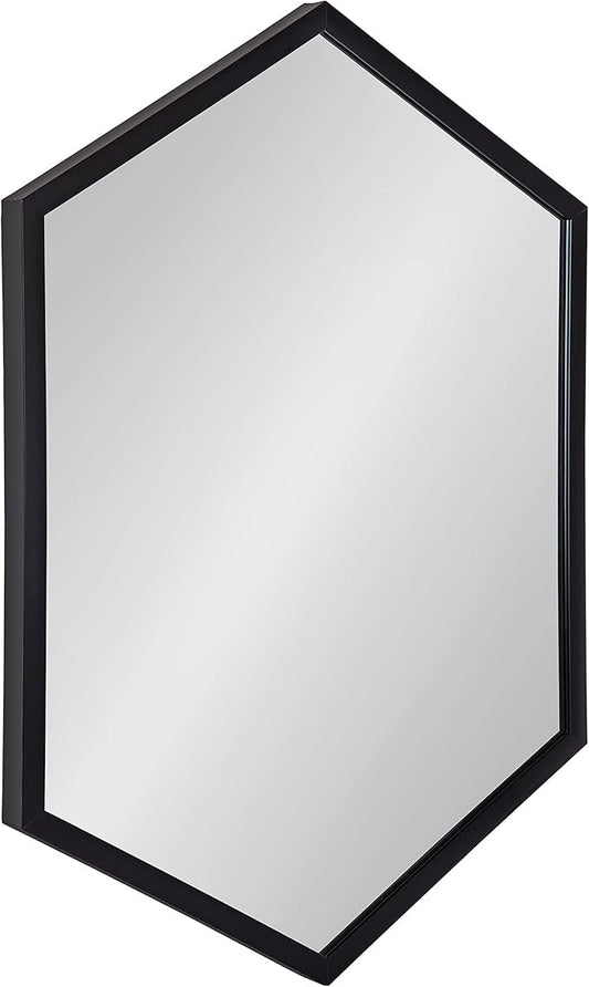 Kate and Laurel Laverty Modern Framed Hexagon Mirror, 22" x 31", Black, Contemporary Geometric Wall Decor