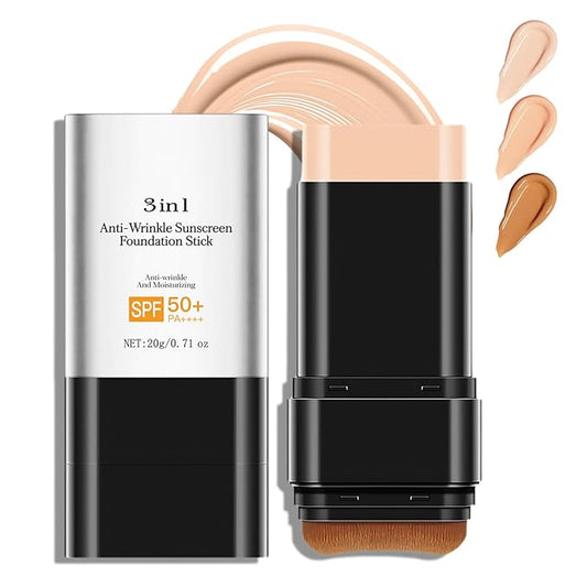 3 In 1-Luxury Anti-Wrinkle Foundation Stick， Flawless Eraser Foundation With Brush，Contour Stick Foundations Face for Women，Multi-use Makeup (Medium Color, 0.71)