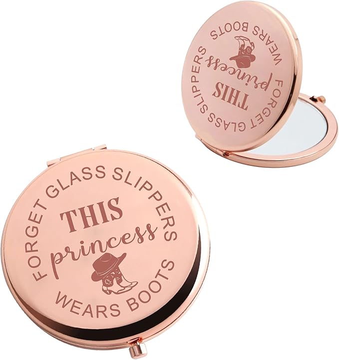 BAUNA Cowgirl Makeup Mirror Western Themed Pocket Mirror Forget Glass Slippers This Princess Wears Boots (Cowgirl Makeup Mirror)
