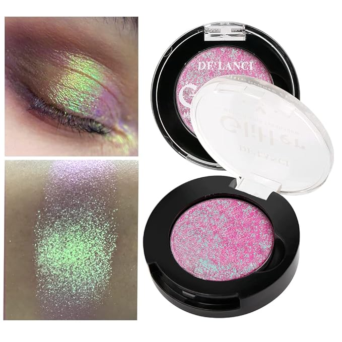 Afflano Chameleon Glitter Eyeshadow Metallic Eyes Makeup, Color Changing Holographic Multichrome Eyeshadow Shimmer, Highly Pigmented Duo Chrome Minerals Eye Shadow, Sparkling Face Highlighter
