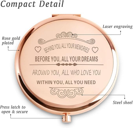 Personalized Gifts for Women Girls, Inspirational Compact Mirrors, 2025 Graduation Gifts for Her, Unique Mothers Day Birthday Gifts for Mom Sister Wife Daughter Niece, Friendship Gifts for Friends