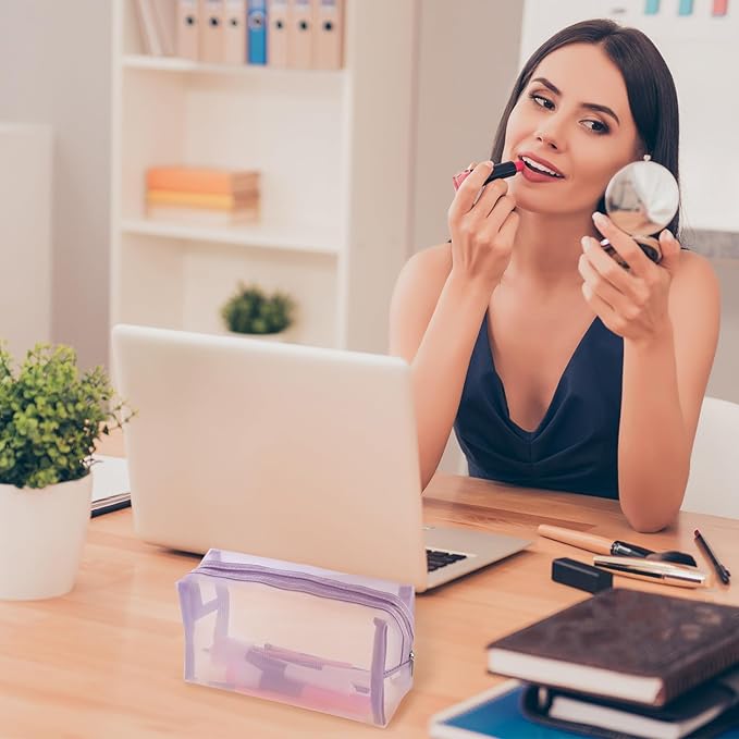 Boao 6 Pieces Mesh Makeup Bags Mesh Cosmetic Bag Portable Travel Organizing Zipper Pouch Toiletries Makeup Pouches for Home Office Travel Accessories (Light Purple)