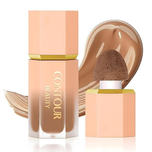 Natural Brown Liquid Contour Stick, Cream Contour Makeup, Long Lasting Silky Liquid Bronzer Face Concealer Matte Contouring with Cushion Applicator (101)
