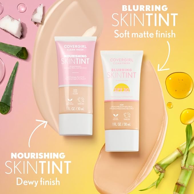 COVERGIRL Clean Fresh Blurring Skin Tint with SPF 30, 405 Fair Cool, Liquid Foundation, Soft Matte Finish, Smooths, Brightens, Blurs Pores, Mineral Sunscreen, Vegan Formula