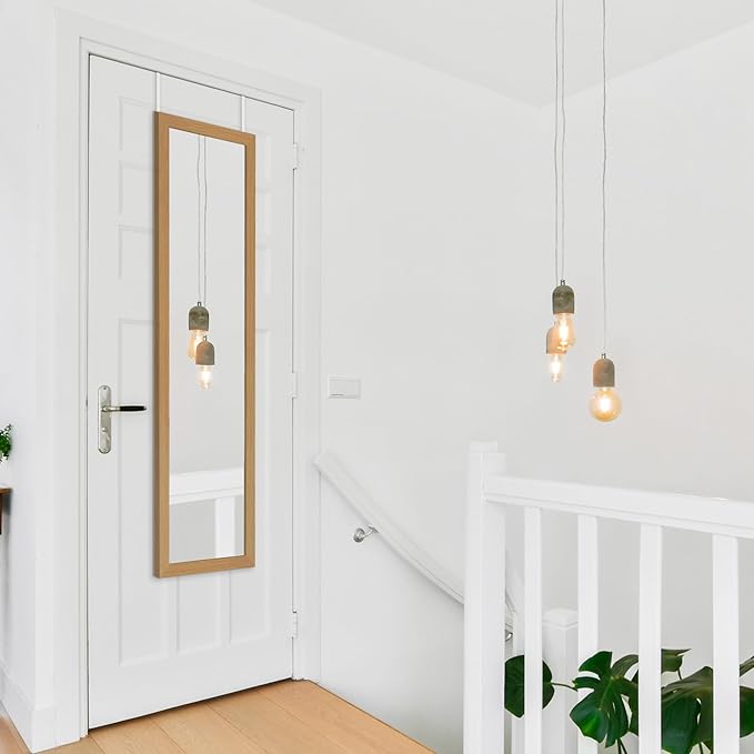 Americanflat 12x48 Over The Door Mirror - Hanging Full Length Mirrors with Engineered Wood - Modern Mirror for Bathroom, Bedroom, Living Room - Mirrors for Wall Display and Home Decor - Dark Oak