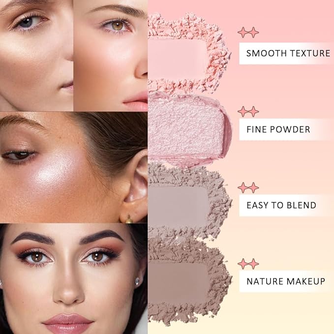 3 IN 1 Brown Nude Face Highlight Bronzer Powder Palette for Face Cheeks Contour Brightening, Buildable Matte Coverage Natural Makeup,Ultra Sculpt Nose Shadow Eyeshadow Primer 01#