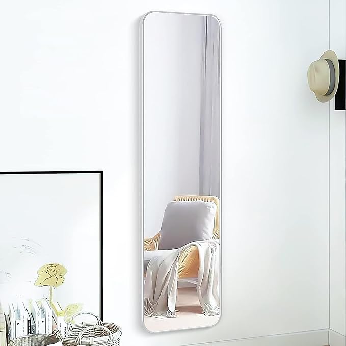 47x14 Mirror Full Body Length Door Hanging Rope Hang Wall Mounted Metal Frame Rectangle Mirrors for Bedroom Bathroom Dressing Living Room 47 inch Silver