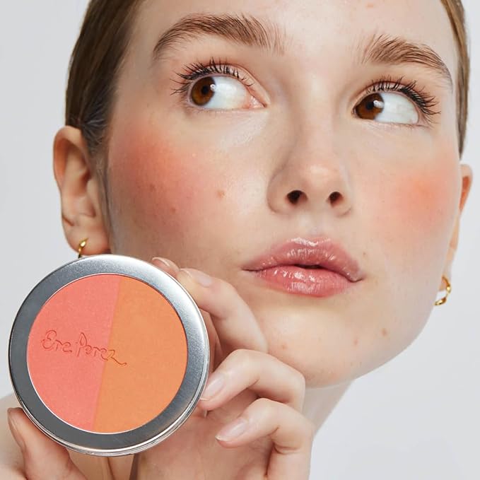 Ere Perez - Natural Rice Powder Blush Duo | Hydrate, Soothe, Calm | Sunflower + Chamomile Oils, Vitamin E | Sensitive Skin Safe, Vegan, Cruelty-Free, Clean Beauty (Bondi, 0.32 oz | 9 g)