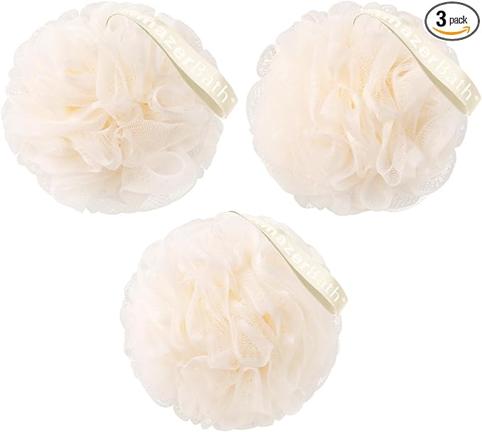 AmazerBath Loofah Sponge, Shower Loofah 60g/PCS - Body Scrubber Loofa Set of 3 Cream Color, Bath Sponge for Men and Women