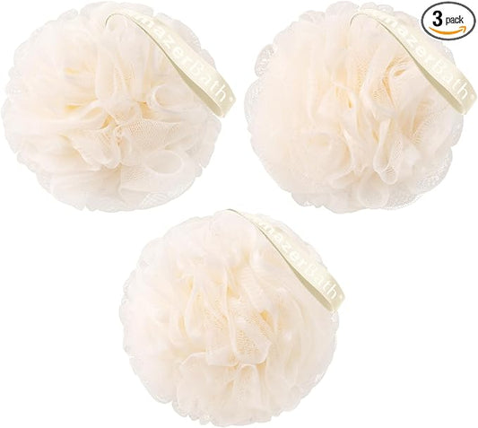 AmazerBath Loofah Sponge, Shower Loofah 60g/PCS - Body Scrubber Loofa Set of 3 Cream Color, Bath Sponge for Men and Women
