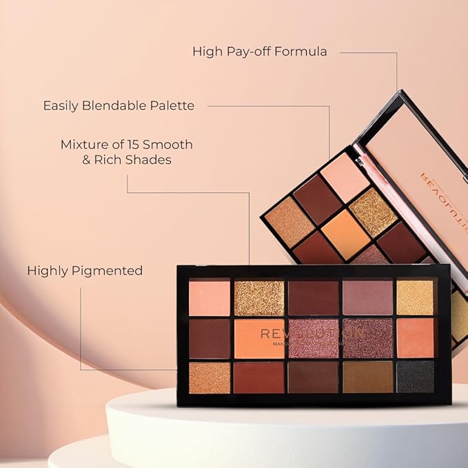 Revolution, Reloaded Eyeshadow Palette, Highly Pigmented, Matte & Shimmer Finishes, 15 Shades, Velvet Rose, 0.58 oz