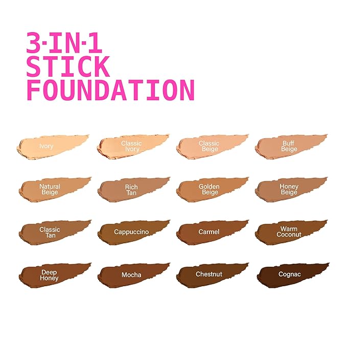 Ruby Kisses Natural Full Coverage 3-In-1 Stick Foundation. Easy to Apply, Hydrating, Lightweight, Long Lasting, Concealer and Contour Stick for Face Makeup (Cappuccino)