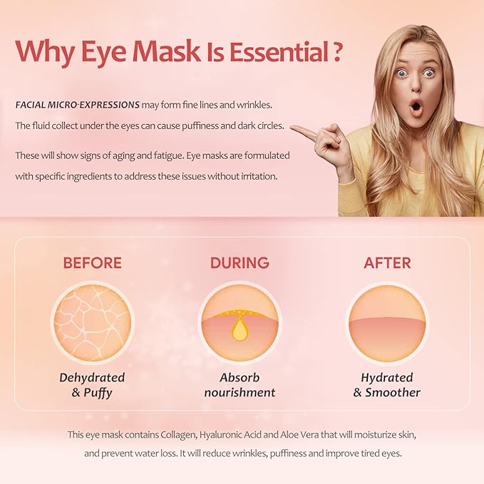 24K Gold Eye Mask with Hyaluronic Acid & Collagen, Reduce Wrinkles, Reduce Dark Circles and Puffiness, Reduce Fine Lines, Skin Firming, Under Eye Patches,14 Pairs