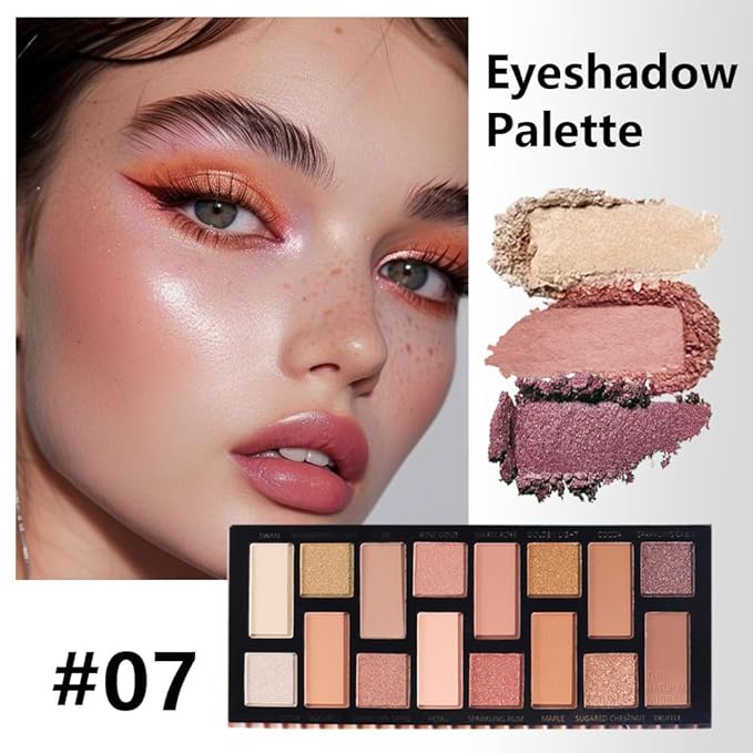 16 Colors Eyeshadow Palette,Matte&Glitter&Shimmer Eyeshadow Makeup,Naturing-Looking,High Pigment Waterproof Eye Shadow Palette Makeup, 100% Cruelty-free (07#Nude Pink)